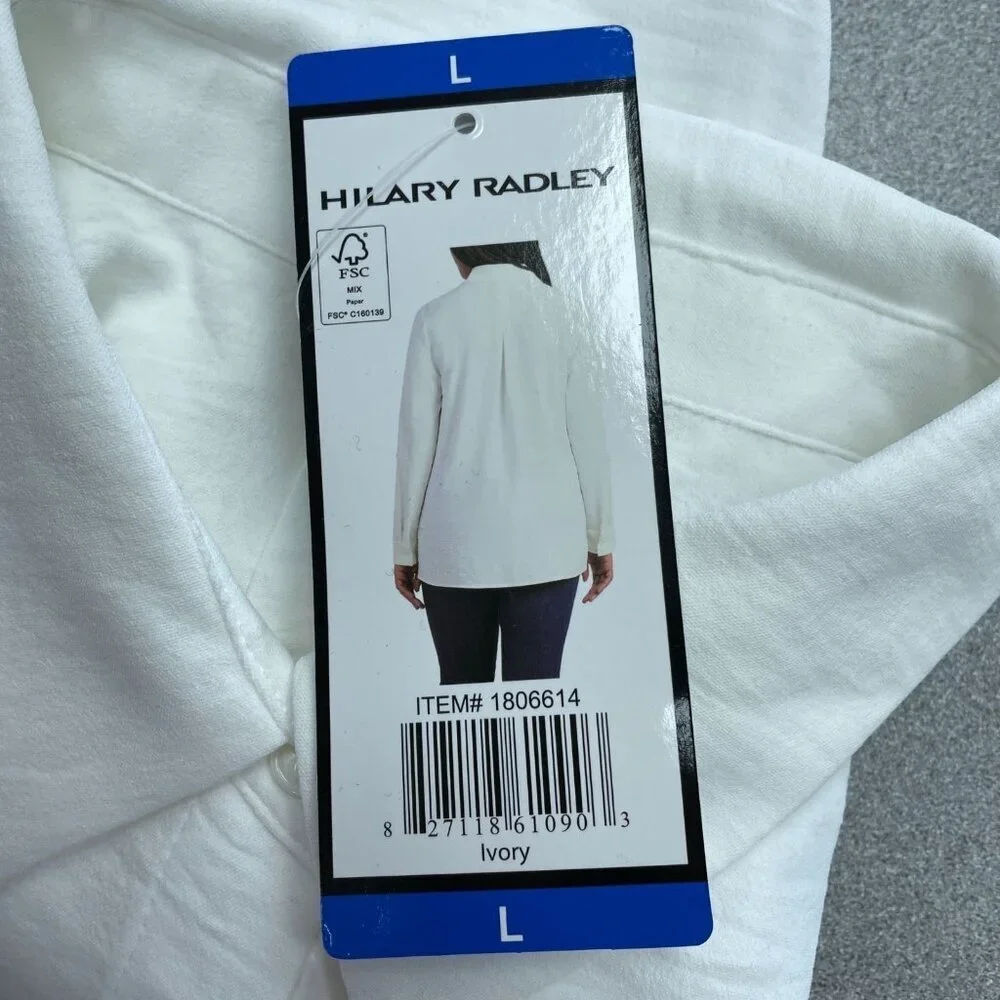 Hilary Radley Women's L Ivory Long Sleeve Button-Down Shirt 100% Polyester M0415 - Picture 11 of 13